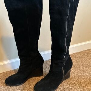 Franco Sarto black wedge heeled suede boots